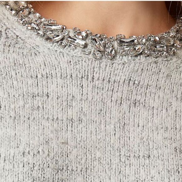 NWT Jcrew Embellished pullover sweater with rhinestone collar and sparkle knit M - Picture 4 of 12